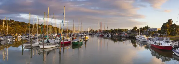 Framed Print : Whangarei Town Basin Illuminated at Sunset, Whangarei, Northland, North Island, New