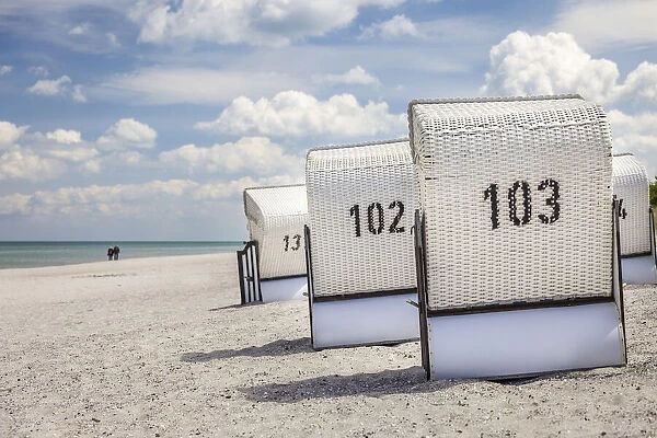 White beach chairs in Zingst, Mecklenburg-Western Pomerania, Northern Germany, Germany