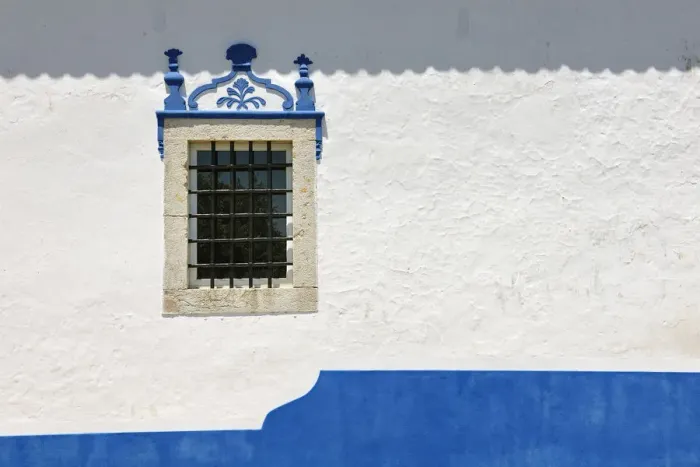 Framed Print : White and blue facade. Coruche, Portugal Framed Print : White and blue facade. Coruche, Portugal