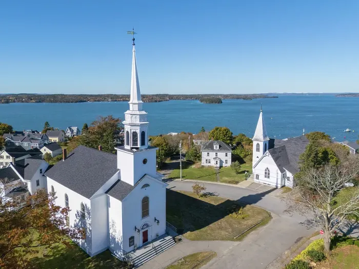 Framed Print : White Churches, Lubeck, Maine, New England, USA