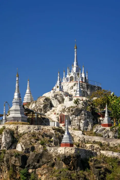 Framed Print : White pagodas against blue sky near Demoso, Demoso Township, Loikaw District, Kayah State Framed Print : White pagodas against blue sky near Demoso, Demoso Township, Loikaw District, Kayah State