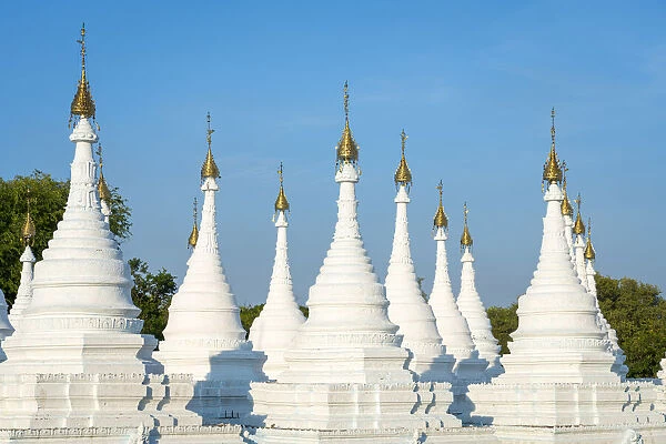 White pagodas at Sanda Muni pagoda, Mandalay, Mandalay Region, Myanmar