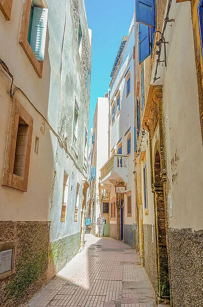 White street in Medina, Essaouira, Morocco, Africa