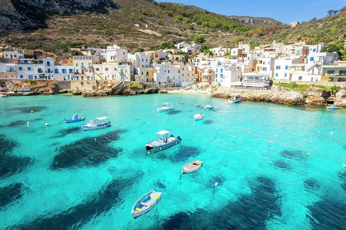 Framed Print : white village of Levanzo with boats in the turquoise lagoon, Levanzo island, Favignana municipality, Trapani, Aegadian islands, Mediterranean Sea, Sicily, Italy Framed Print : white village of Levanzo with boats in the turquoise lagoon, Levanzo island, Favignana municipality, Trapani, Aegadian islands, Mediterranean Sea, Sicily, Italy