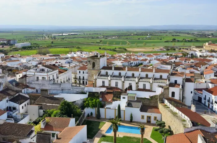 Framed Print : The white washed village of Olivenza with Portugal on the horizon Framed Print : The white washed village of Olivenza with Portugal on the horizon