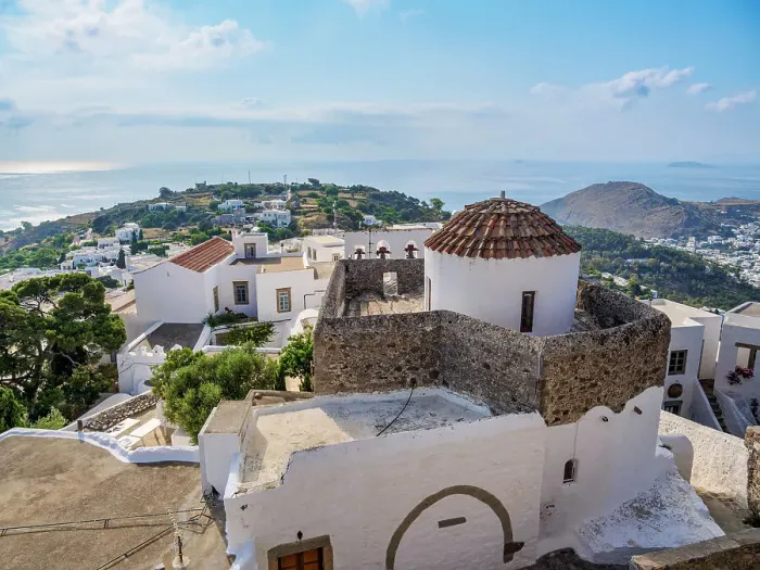 Framed Print : Whitewashed Church of Patmos Chora, elevated view, Patmos Island, Dodecanese, Greece Framed Print : Whitewashed Church of Patmos Chora, elevated view, Patmos Island, Dodecanese, Greece