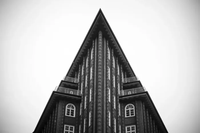 Framed Print : Wide angle view of Chilehaus (Chile House) example of brick expressionism architecture Framed Print : Wide angle view of Chilehaus (Chile House) example of brick expressionism architecture