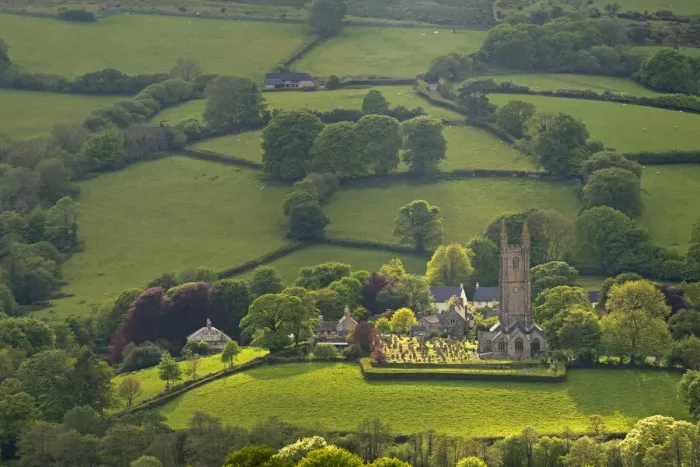 Framed Print : Widecombe in the Moor Church and village surrounded by beautiful rolling farmland Framed Print : Widecombe in the Moor Church and village surrounded by beautiful rolling farmland