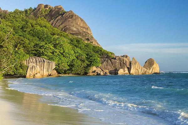 Wild beach, North Coast of La Digue Island, Seychelles