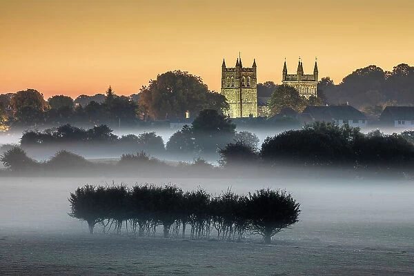 Wimborne Minster at dawn, Dorset, England, UK