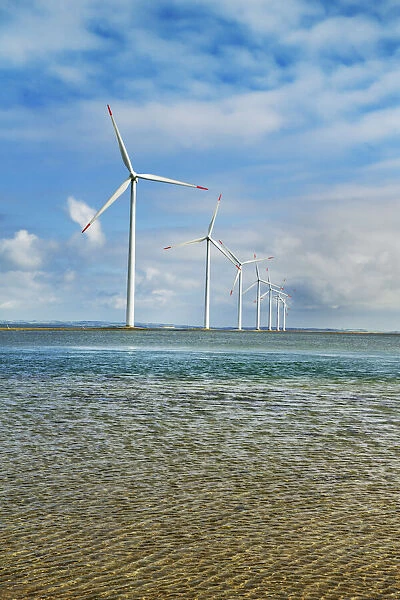 Wind energy plant and cumulonimbus clouds - Denmark, Jutland, Lemvig, Thyboron