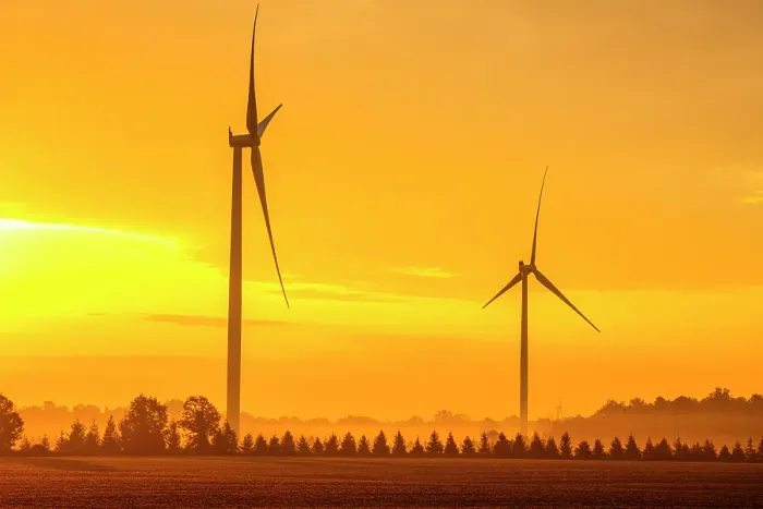 Framed Print : Wind turbines at dawn on farmland, Bayfield, Ontario, Canada