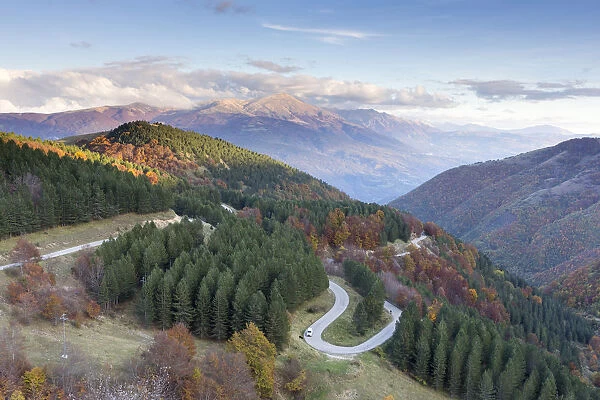 A winding road in the Monti Sibillini National Park, Umbria, Italy