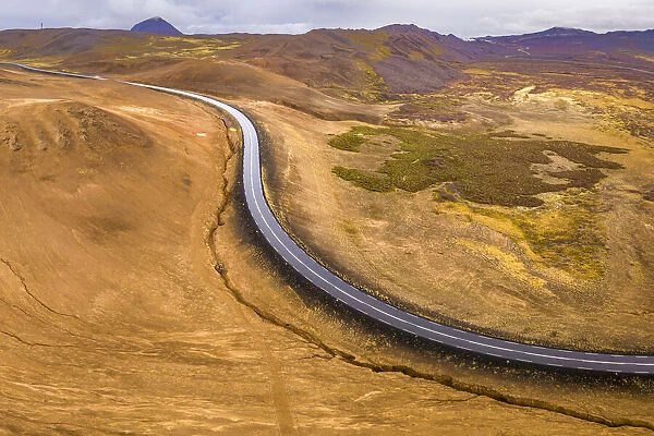 Winding road at Namafjall Hverir geothermal area, Myvatnssveit, Northeast Iceland