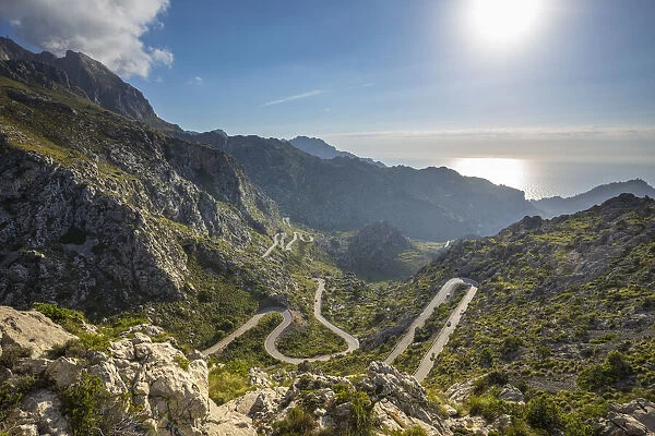 Winding road to Sa Calobra, Serra de Tramuntana, Mallorca, Balearic Islands, Spain