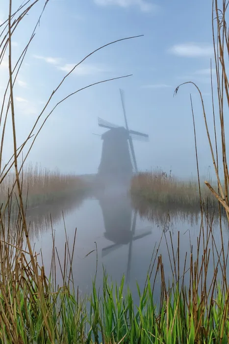 Framed Print : Windmill in Mist, Schermerhorn, Holland, Netherlands Framed Print : Windmill in Mist, Schermerhorn, Holland, Netherlands