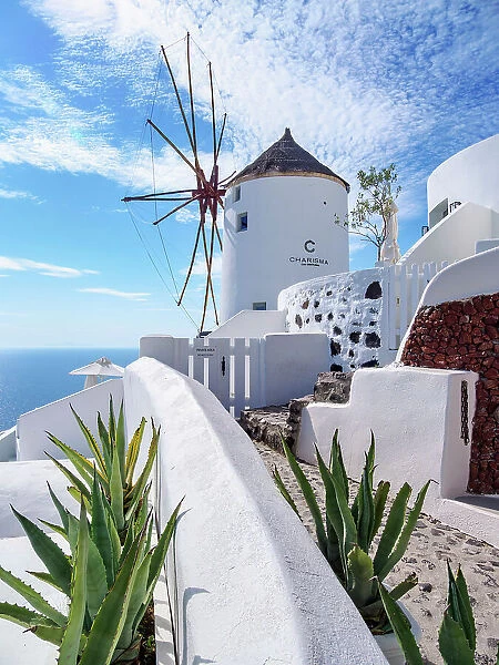 Windmill in Oia Village, Santorini or Thira Island, Cyclades, Greece