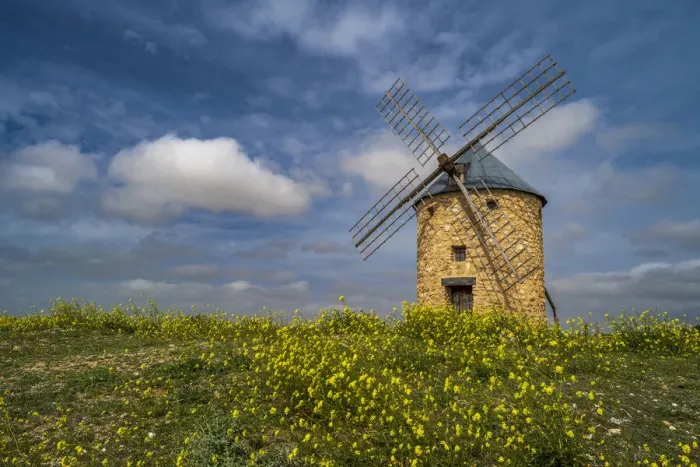 Framed Print : Windmill in a scenic spring landscape, Belmonte, Castilla-La Mancha, Spain Framed Print : Windmill in a scenic spring landscape, Belmonte, Castilla-La Mancha, Spain