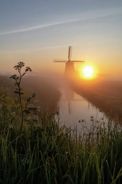 Framed Print : A windmill at sunrise, North Holland, Netherlands Framed Print : A windmill at sunrise, North Holland, Netherlands