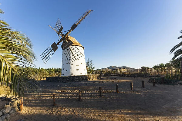Windmill at sunset near El Cotillo, Fuerteventura, Canary Islands