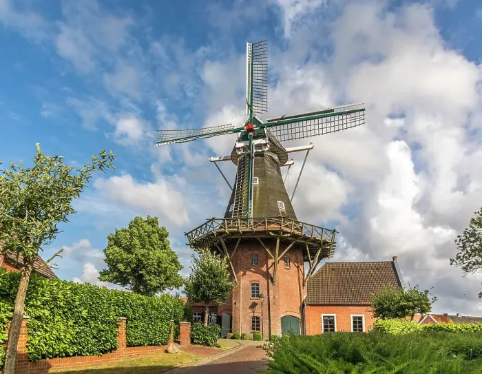 Framed Print : Windmill in the village of Rysum, Krummhoern, East Frisia, Lower Saxony, Germany Framed Print : Windmill in the village of Rysum, Krummhoern, East Frisia, Lower Saxony, Germany