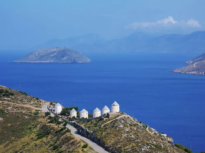 Framed Print : Windmills of Pandeli, elevated view, Leros Island, Dodecanese, Greece Framed Print : Windmills of Pandeli, elevated view, Leros Island, Dodecanese, Greece
