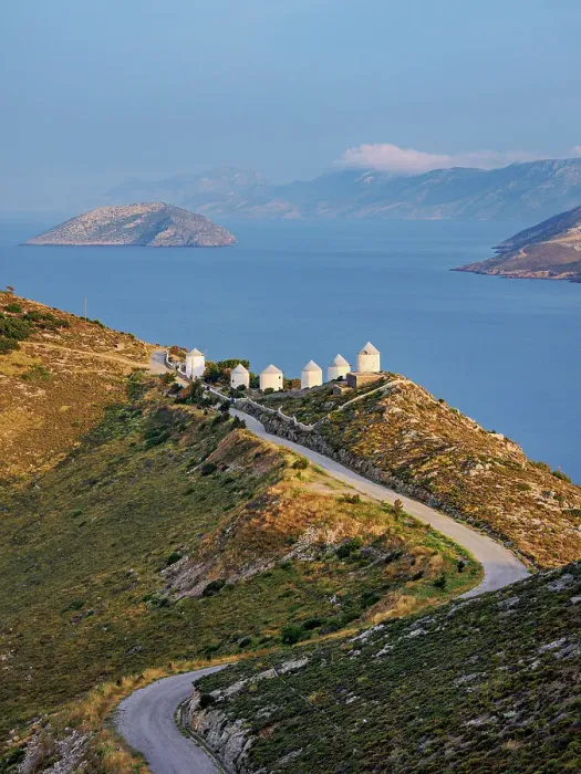 Framed Print : Windmills of Pandeli at sunset, elevated view, Leros Island, Dodecanese, Greece Framed Print : Windmills of Pandeli at sunset, elevated view, Leros Island, Dodecanese, Greece