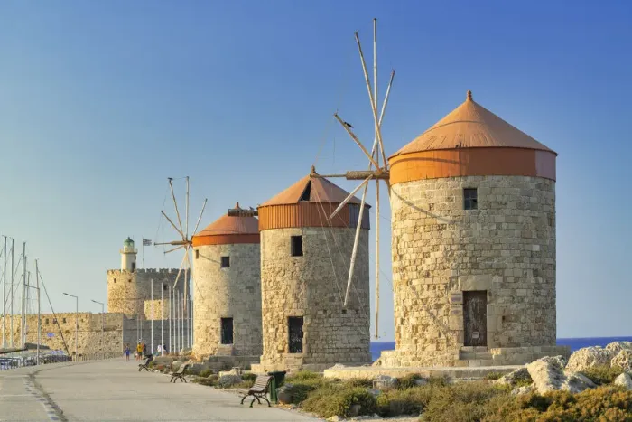 Framed Print : Windmills & St. Nicholas Fortress, Rhodes, Dodecanese Islands, Greece Framed Print : Windmills & St. Nicholas Fortress, Rhodes, Dodecanese Islands, Greece