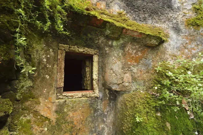 Framed Print : A window of the Convent of the Capuchos, dating back to the 16th century, in the middle Framed Print : A window of the Convent of the Capuchos, dating back to the 16th century, in the middle