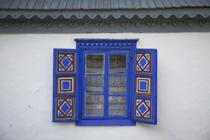 Framed Print : Window on house from Tulcea County, National Village Museum, Bucharest, Romania