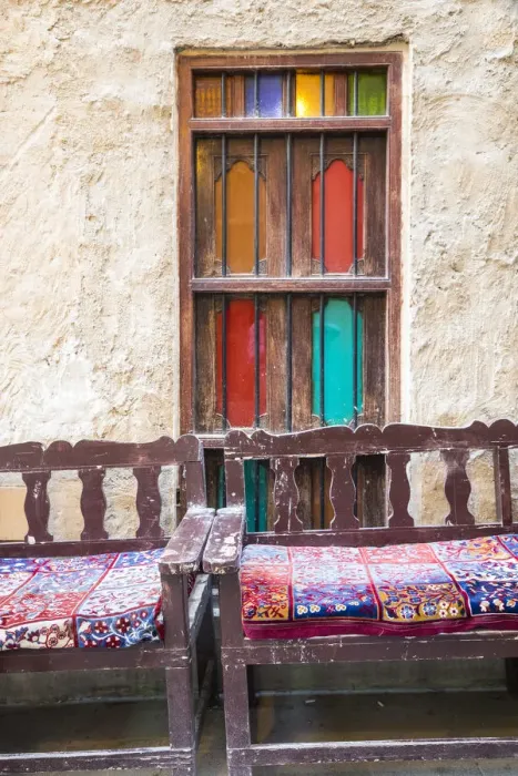 Framed Print : Window and seats, Souk Waqif, Doha, Qatar Framed Print : Window and seats, Souk Waqif, Doha, Qatar