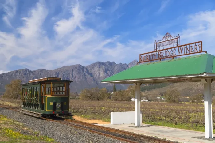 Framed Print : Wine tram at Rickety Bridge Wine Estate, Franschhoek, Western Cape, South Africa Framed Print : Wine tram at Rickety Bridge Wine Estate, Franschhoek, Western Cape, South Africa