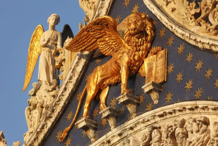 Framed Print : The winged lion of Saint Mark and Angels on Basilica di San Marco, Venice, Veneto, Italy Framed Print : The winged lion of Saint Mark and Angels on Basilica di San Marco, Venice, Veneto, Italy