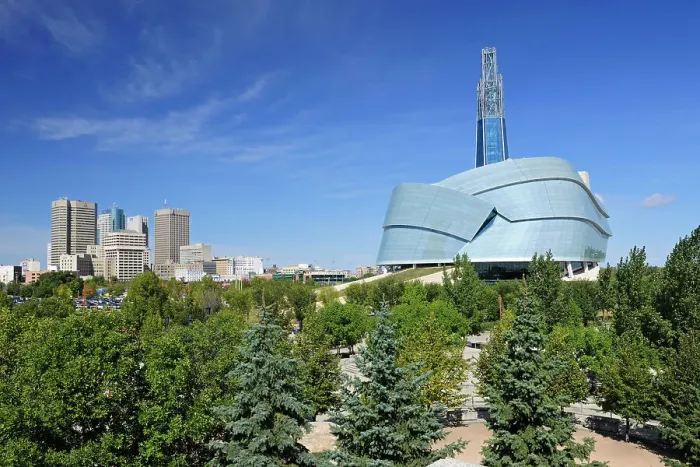 Framed Print : Winnipeg skyline with Canadian Museum for Human Rights, Winnipeg, Manitoba, Canada