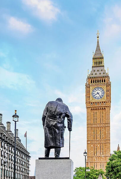 Winston Churchill Statue and Big Ben, London, England, United Kingdom