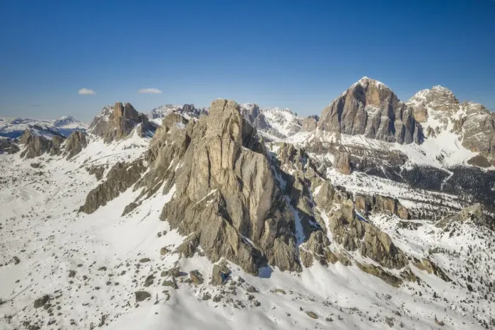 Framed Print : Winter in Dolomiti di Zoldo with Ra Gusela, Averau; Nuvolau, Cinque Torri, Tofana di Rozes