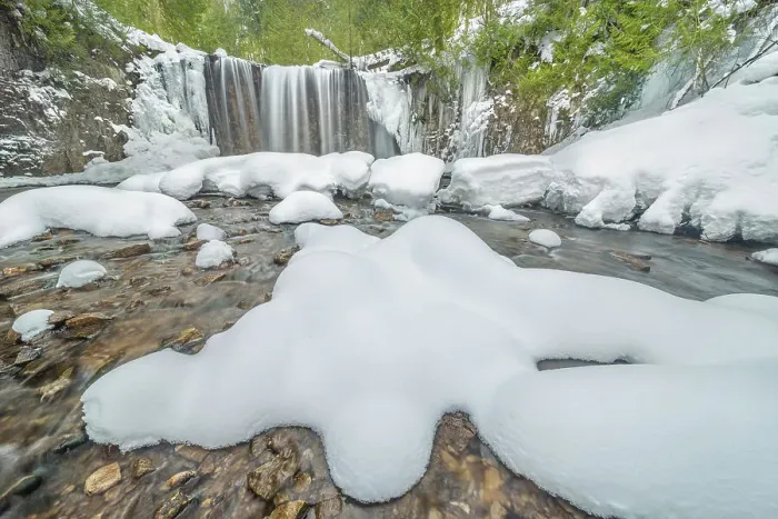 Framed Print : Winter at Hoggs Falls on the Boyne River along the Niagara Escarpment, Flesherton, Ontario, Canada