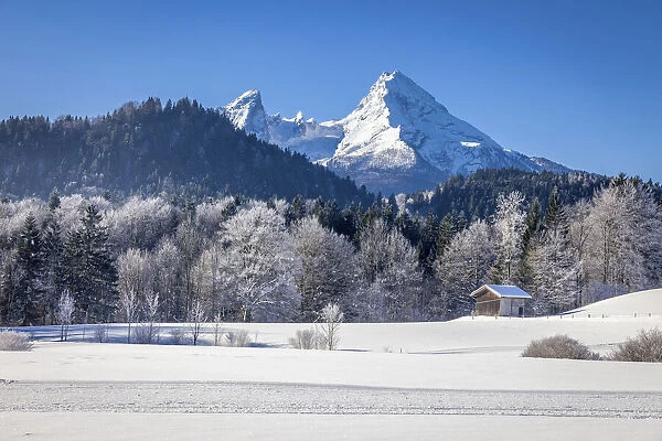 Winter landscape at Berchtesgaden with Watzmann, Upper Bavaria, Bavaria, Germany