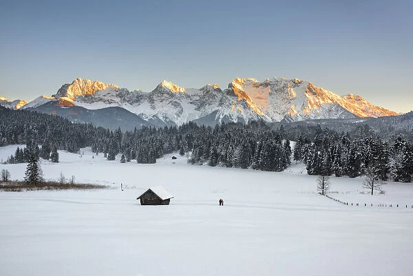Winter landscape at Geroldsee against Karwendel Range, Klais near Mittenwald