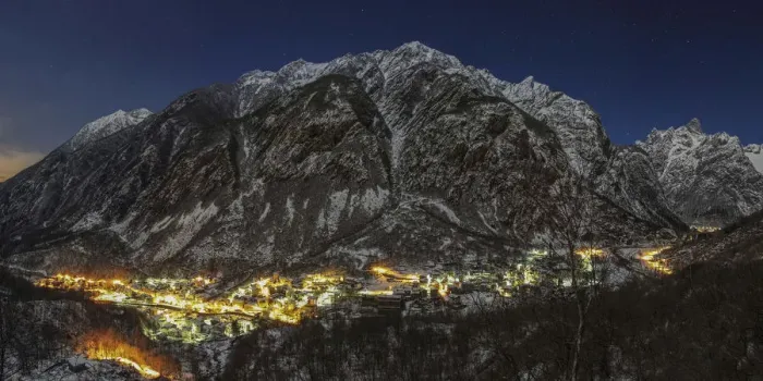 Framed Print : Winter, Masino valley, Filorera and Cataeggio village snowy by night on the moonlight Framed Print : Winter, Masino valley, Filorera and Cataeggio village snowy by night on the moonlight