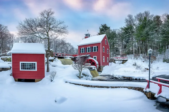 Framed Print : Winter at the Millstream in Chelmsford, Massachusetts, USA Framed Print : Winter at the Millstream in Chelmsford, Massachusetts, USA