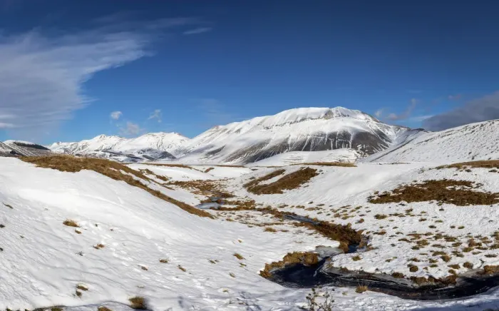 Framed Print : Winter in Sibillini Mountains National Park, Castelluccio di Norcia village, Perugia Framed Print : Winter in Sibillini Mountains National Park, Castelluccio di Norcia village, Perugia