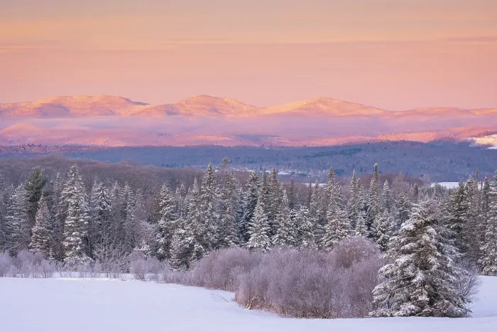 Framed Print : Winter sunrise over the Green Mountains, Cabot, Vermont, USA Framed Print : Winter sunrise over the Green Mountains, Cabot, Vermont, USA
