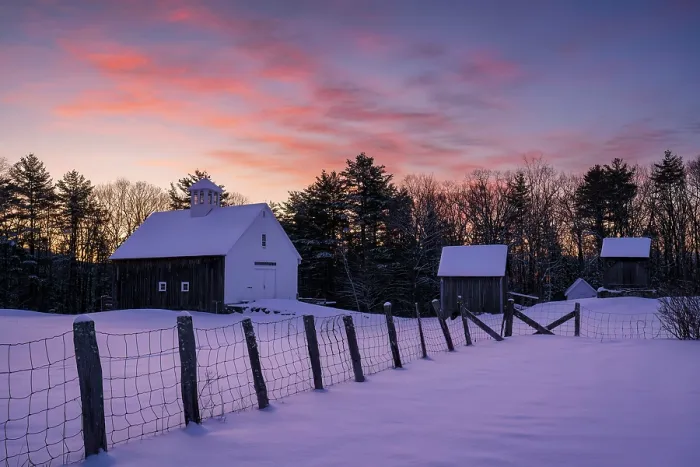 Framed Print : Winter sunrise at Muster Field Farm, North Sutton, New Hampshire, USA Framed Print : Winter sunrise at Muster Field Farm, North Sutton, New Hampshire, USA