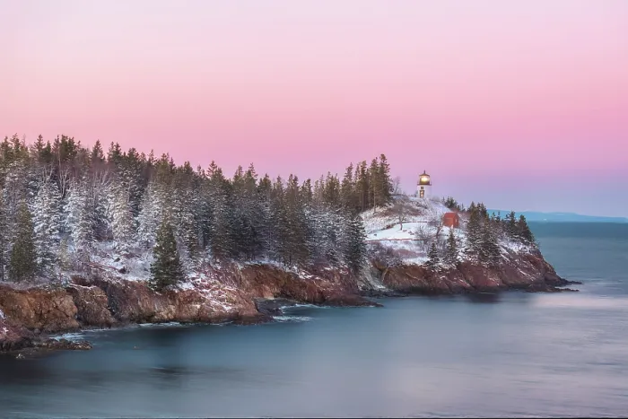 Framed Print : Winter sunset at Owl's Head Lighthouse, Owl's Head, Maine, USA Framed Print : Winter sunset at Owl's Head Lighthouse, Owl's Head, Maine, USA