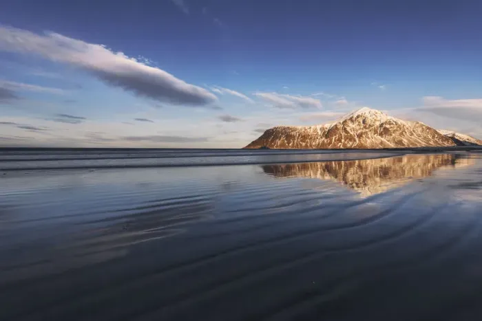 Framed Print : Winter sunset at Skagsanden beach in the Lofoten islands, Norway Framed Print : Winter sunset at Skagsanden beach in the Lofoten islands, Norway