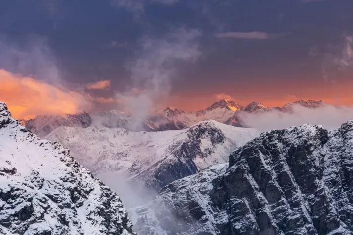 Framed Print : Winter sunsetscape over the mountains of Valmalenco valley Framed Print : Winter sunsetscape over the mountains of Valmalenco valley