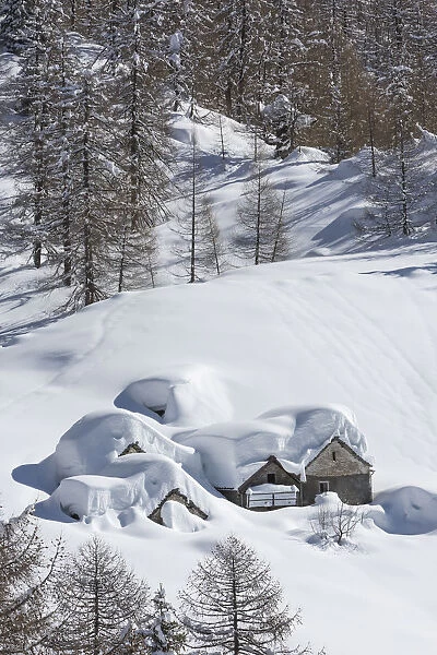 Winter view of the Alp Solcio, Varzo, Verbano Cusio Ossola province, Piedmont, Italy