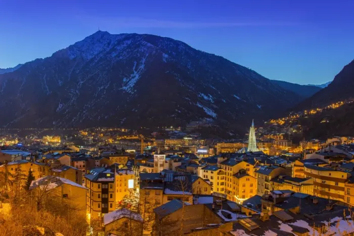 Framed Print : Winter view at dusk over Andorra La Vella, Andorra