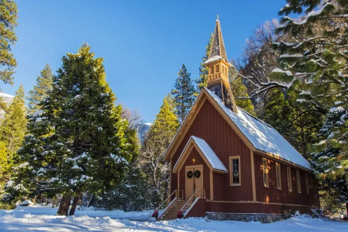 Framed Print : Winter view of Yosemite Valley Chapel, Yosemite National Park, California, USA Framed Print : Winter view of Yosemite Valley Chapel, Yosemite National Park, California, USA